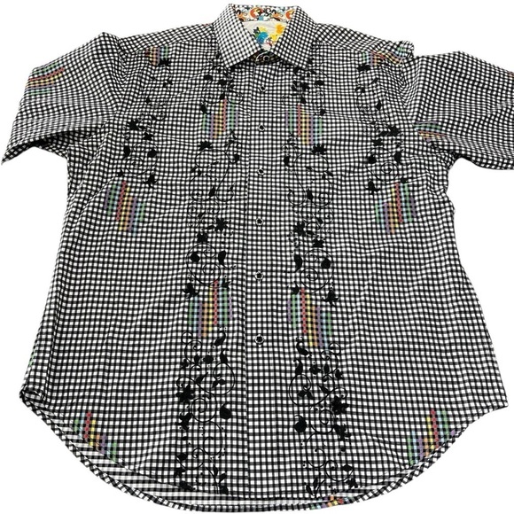 Robert Graham Flip Cuff Rainbow Gingham Plaid Check Embroidered Button Down XL - Picture 4 of 14